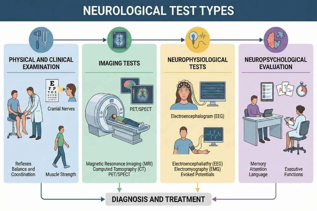What tests do neurologists do? Infographic showing neurological test types