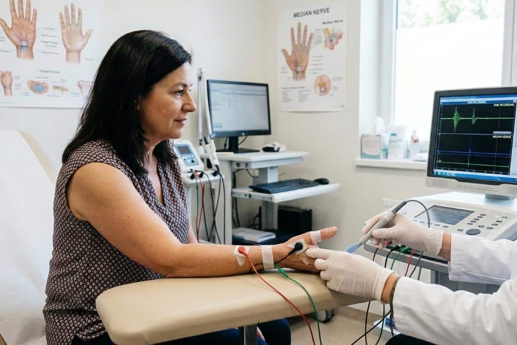 Patient undergoing EMG for carpal tunnel