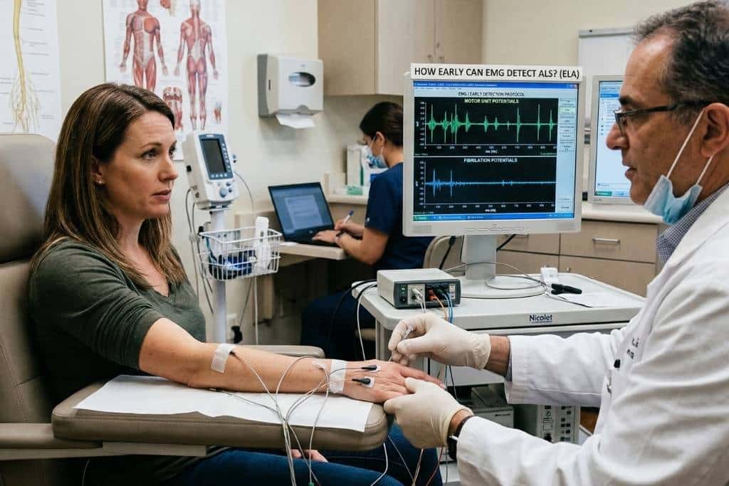 How early can EMG detect ALS during a neurological evaluation